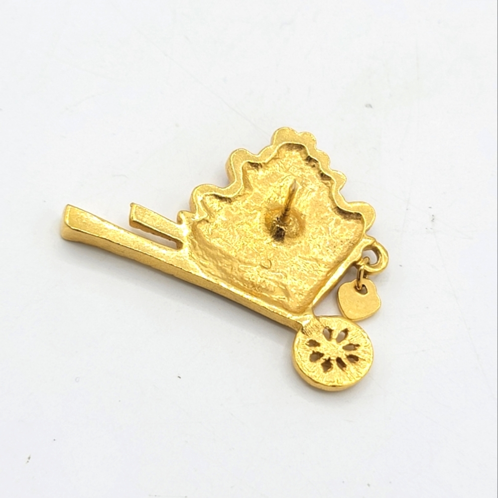 Avon Garden of Love Wheelbarrow Brooch Gold tone Red Enamel Hearts Vintage 90s - Picture 7 of 12